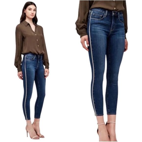 L’agence Margot Skinny High Rise Gold Metallic Tuxedo Stripe Women’s Size 24 - Picture 1 of 15